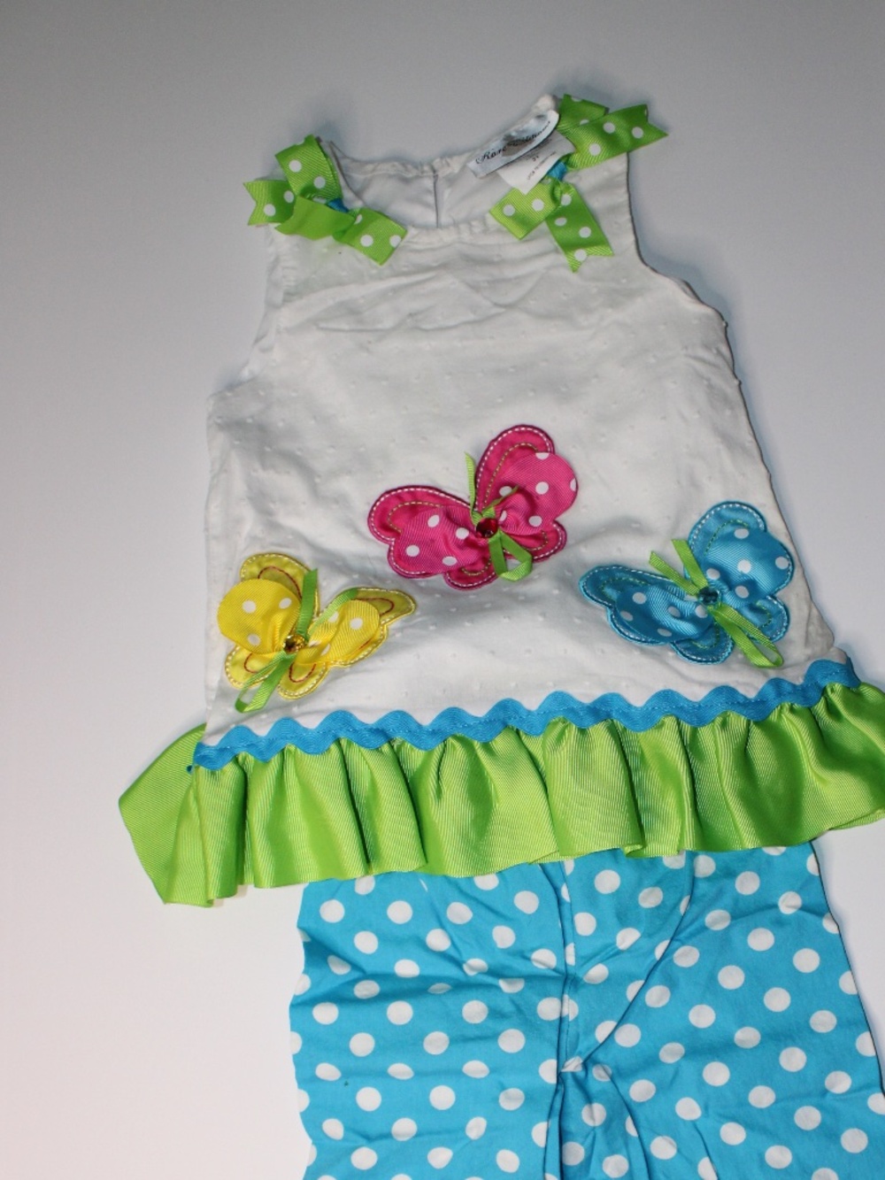 Rare Editions Butterfly Outfit Set Girls 3T Colorful Polka Dot Capri Pants